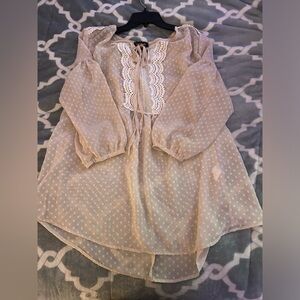 beige sheer long sleeve blouse